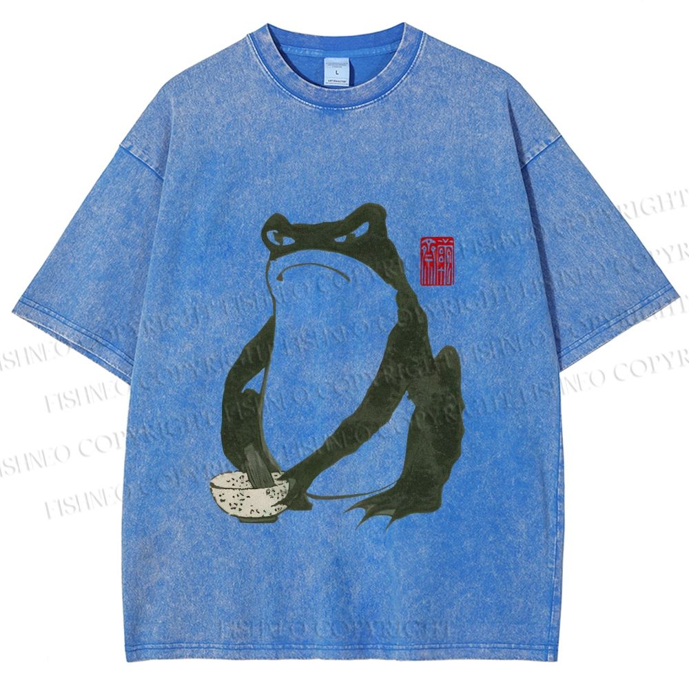 Unisex Vintage Frog Doing Dish Graffiti Printed Washed Tee