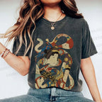 Unisex Vintage Japanese Art Printed Washed Tee
