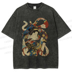 Unisex Vintage Japanese Art Printed Washed Tee