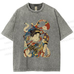 Unisex Vintage Japanese Art Printed Washed Tee