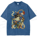 Unisex Vintage Japanese Art Printed Washed Tee