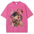 Unisex Vintage Japanese Art Printed Washed Tee