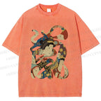 Unisex Vintage Japanese Art Printed Washed Tee