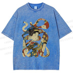 Unisex Vintage Japanese Art Printed Washed Tee