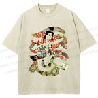 Unisex Vintage Japanese Art Printed Washed Tee