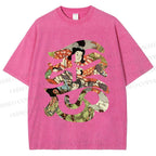 Unisex Vintage Japanese Art Printed Washed Tee