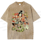 Unisex Vintage Japanese Art Printed Washed Tee