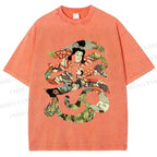 Unisex Vintage Japanese Art Printed Washed Tee