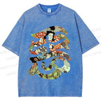 Unisex Vintage Japanese Art Printed Washed Tee