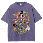 Unisex Vintage Japanese Art Printed Washed Tee