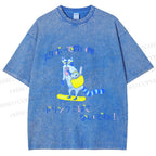 Unisex Japanese Shopping Raccoon Skating Printed Washed Tee