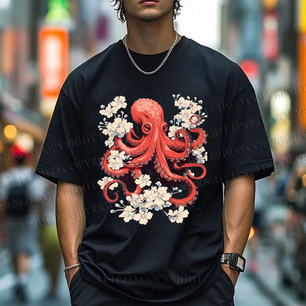 Unisex Octopus With Flowers Classic Cotton T-shirt