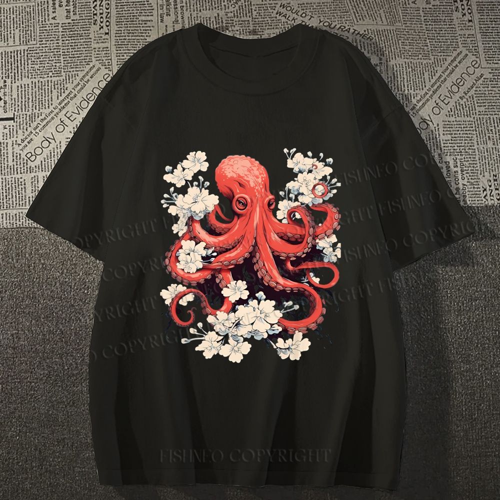 Unisex Octopus With Flowers Classic Cotton T-shirt