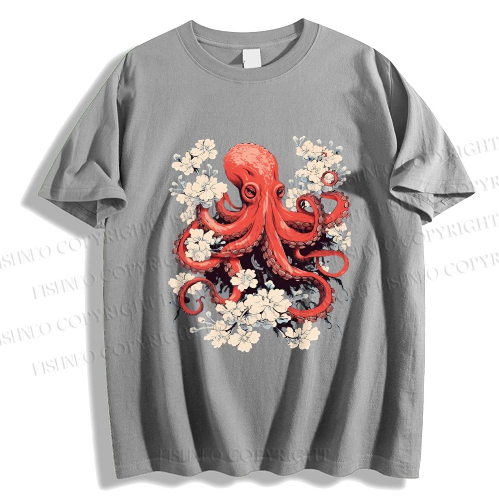 Unisex Octopus With Flowers Classic Cotton T-shirt