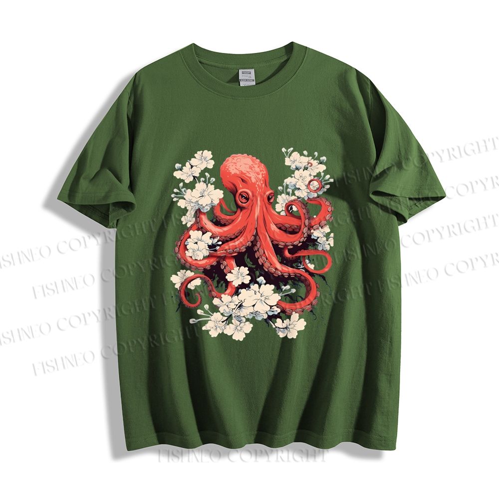 Unisex Octopus With Flowers Classic Cotton T-shirt