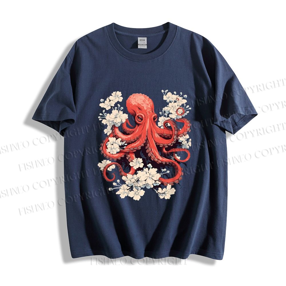 Unisex Octopus With Flowers Classic Cotton T-shirt