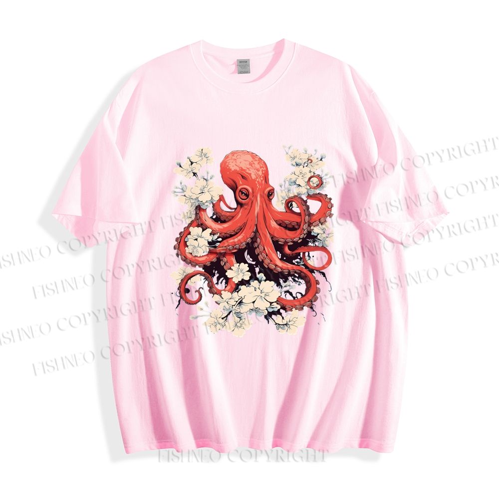 Unisex Octopus With Flowers Classic Cotton T-shirt