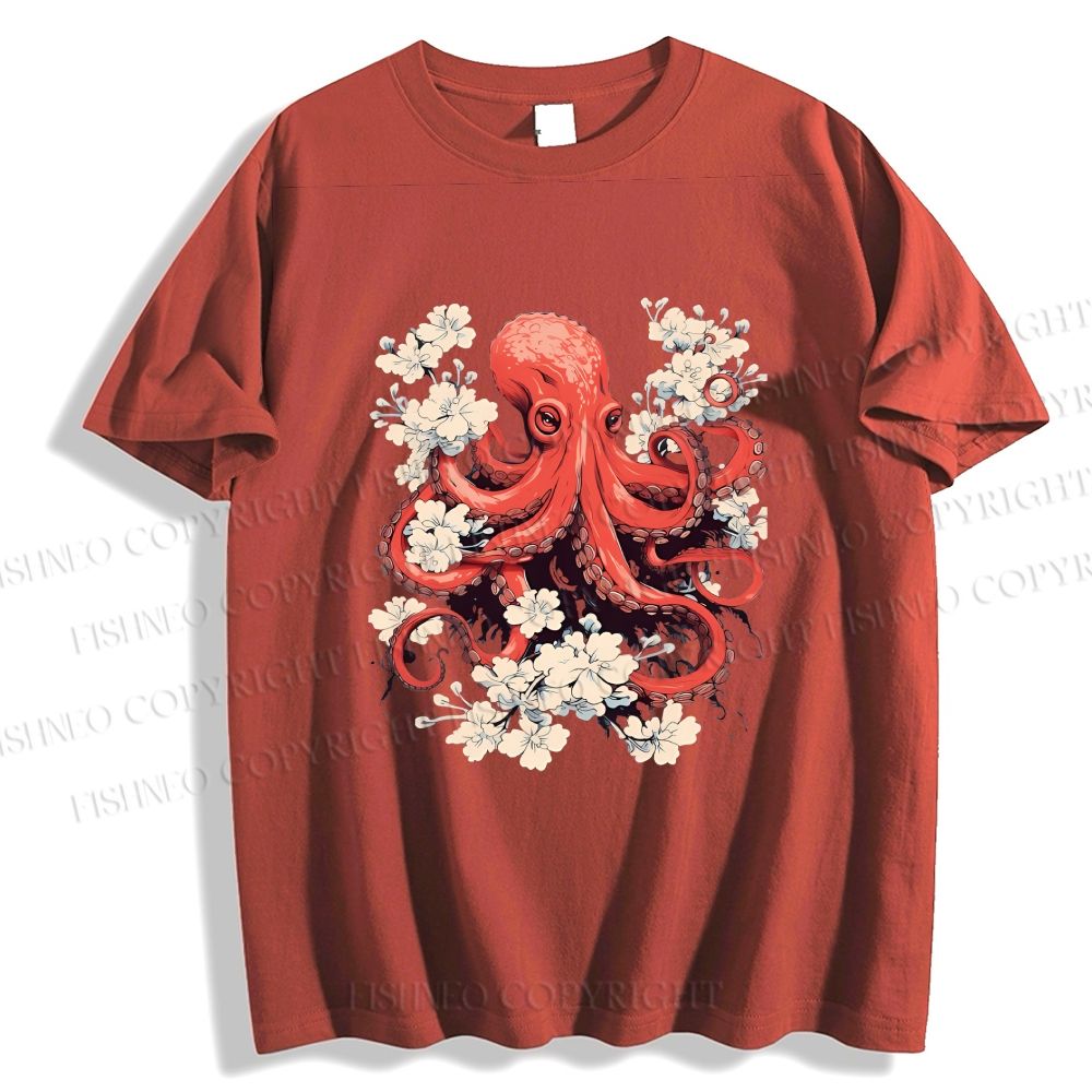 Unisex Octopus With Flowers Classic Cotton T-shirt