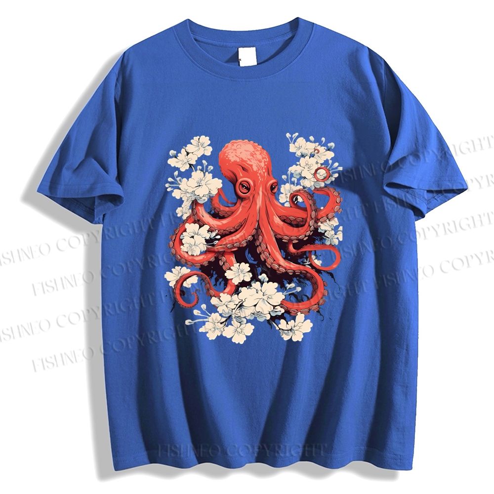 Unisex Octopus With Flowers Classic Cotton T-shirt