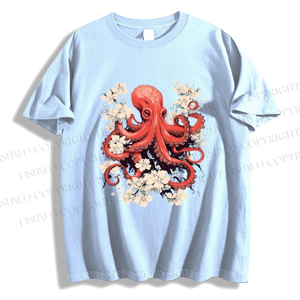 Unisex Octopus With Flowers Classic Cotton T-shirt