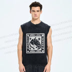 Unisex Vintage Cat Graffiti Printed Washed Tank Top
