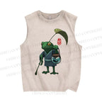 Unisex Kimono Frog Printed Washed Tank Top