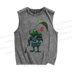 Unisex Kimono Frog Printed Washed Tank Top
