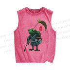 Unisex Kimono Frog Printed Washed Tank Top