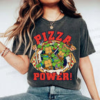 Unisex Pizza Turtle Printed Washed Tee