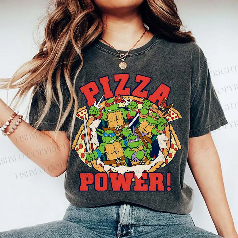 Unisex Pizza Turtle Printed Washed Tee