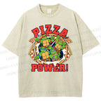 Unisex Pizza Turtle Printed Washed Tee