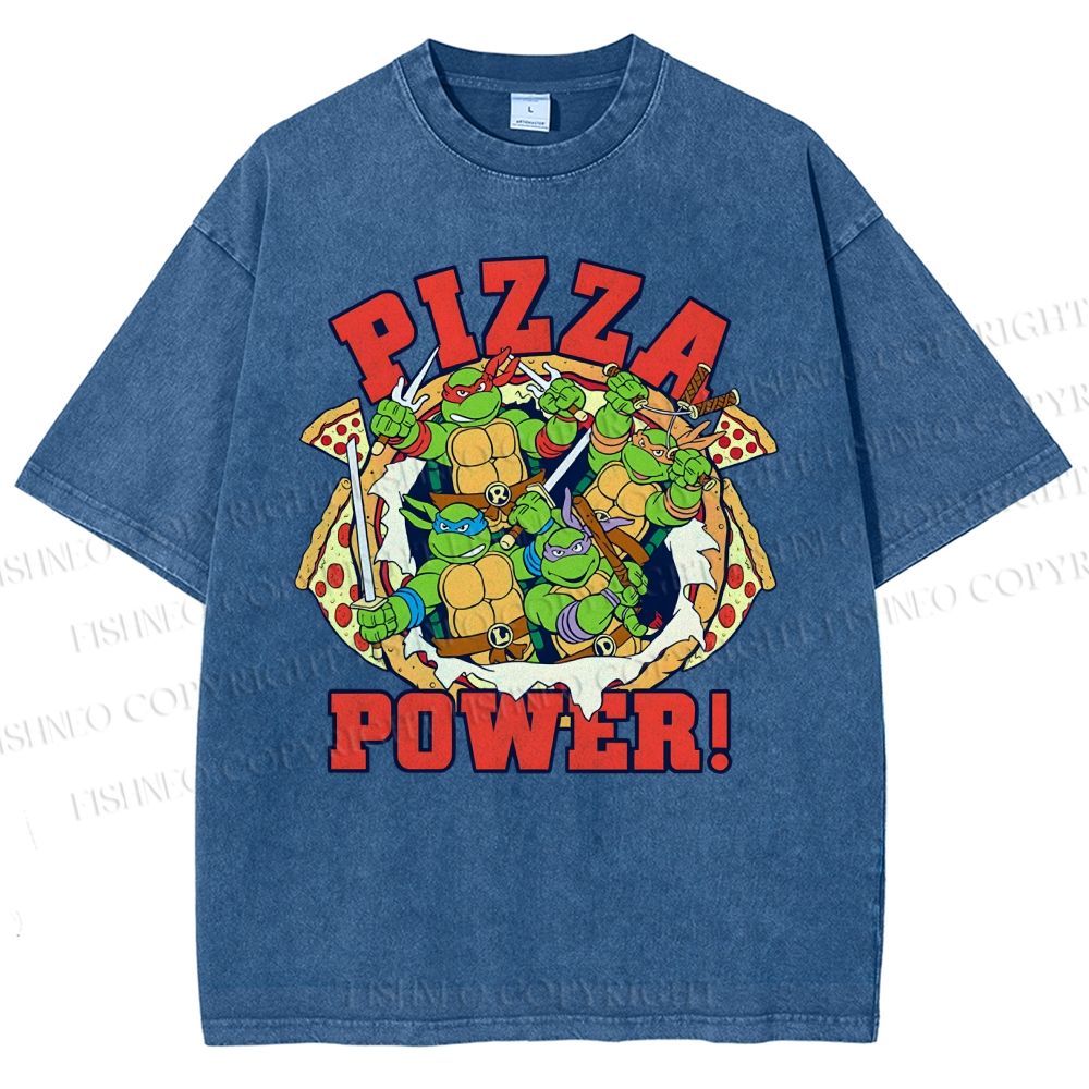 Unisex Pizza Turtle Printed Washed Tee