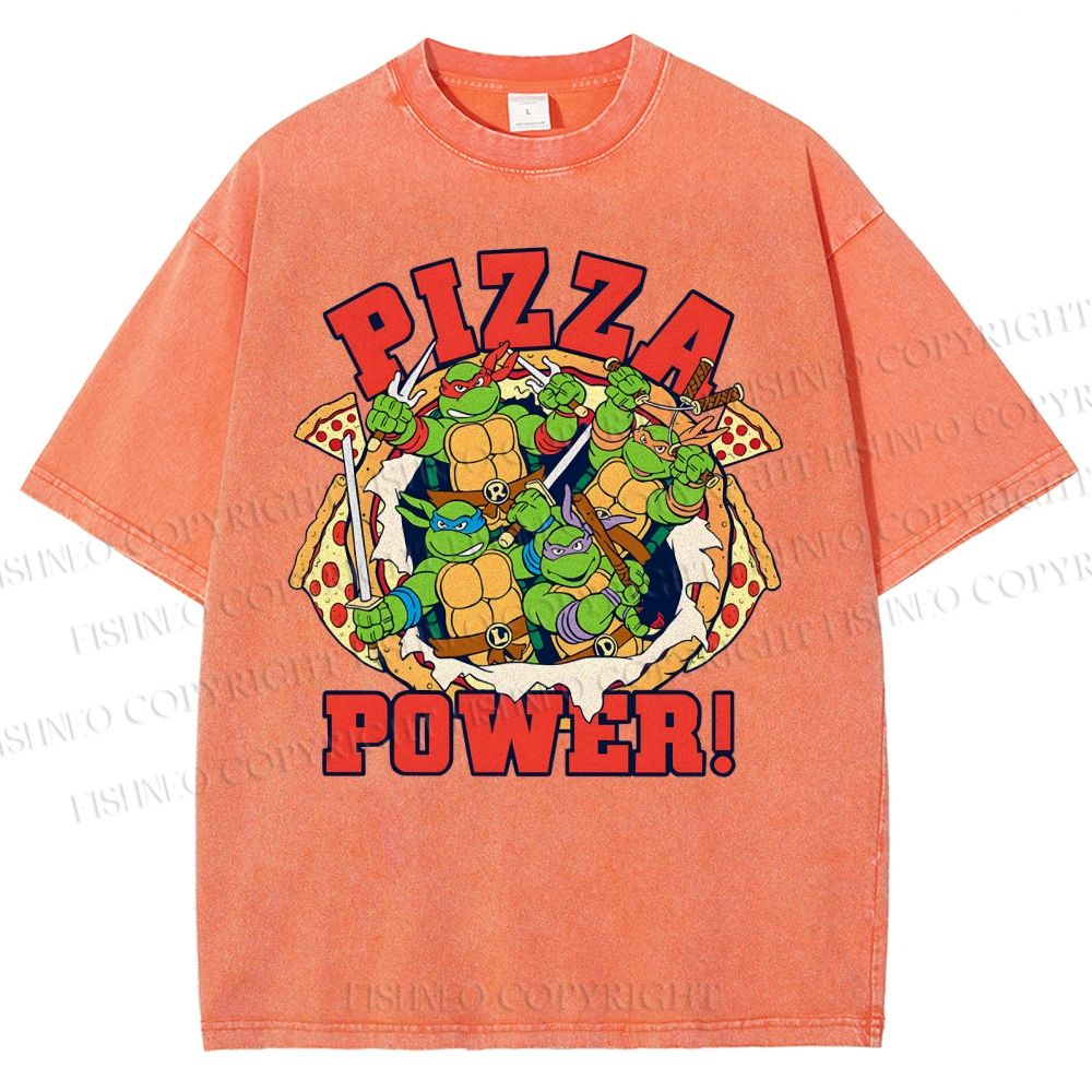 Unisex Pizza Turtle Printed Washed Tee