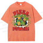 Unisex Pizza Turtle Printed Washed Tee