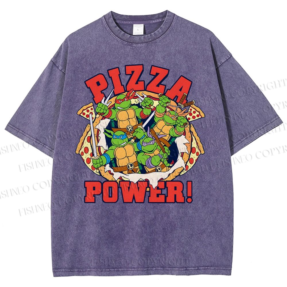 Unisex Pizza Turtle Printed Washed Tee