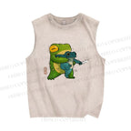 Unisex Japanese Frog Printed Washed Tank Top