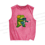 Unisex Japanese Frog Printed Washed Tank Top