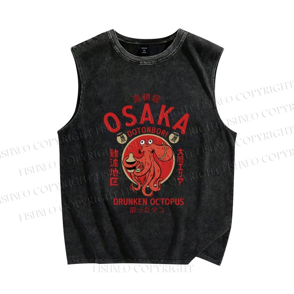 Unisex Osaka Octopus Printed Washed Tank Top