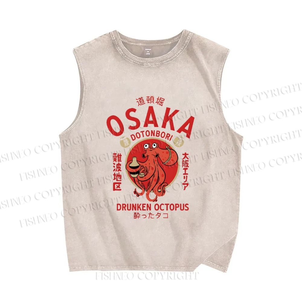 Unisex Osaka Octopus Printed Washed Tank Top