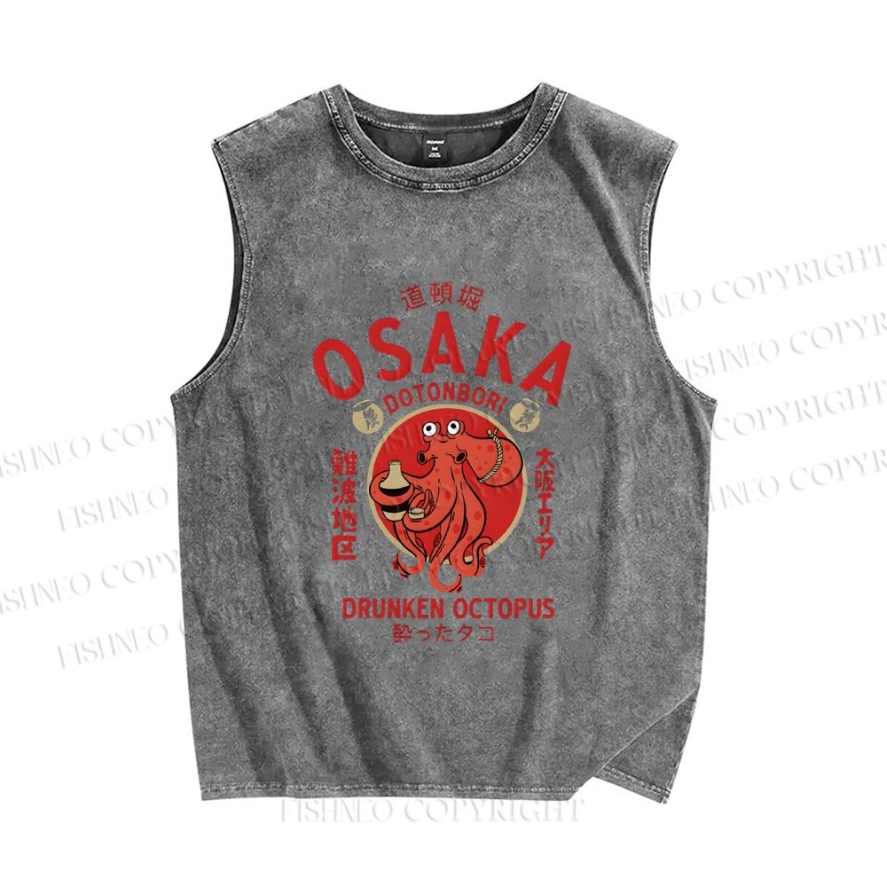 Unisex Osaka Octopus Printed Washed Tank Top