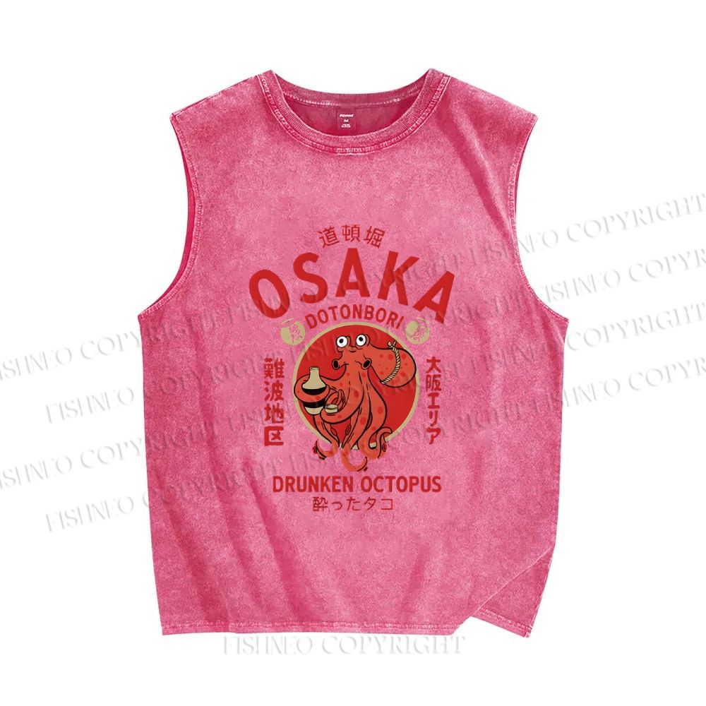 Unisex Osaka Octopus Printed Washed Tank Top