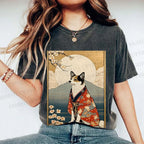 Unisex Japanese Shiba Dog Samurai Printed Washed Tee