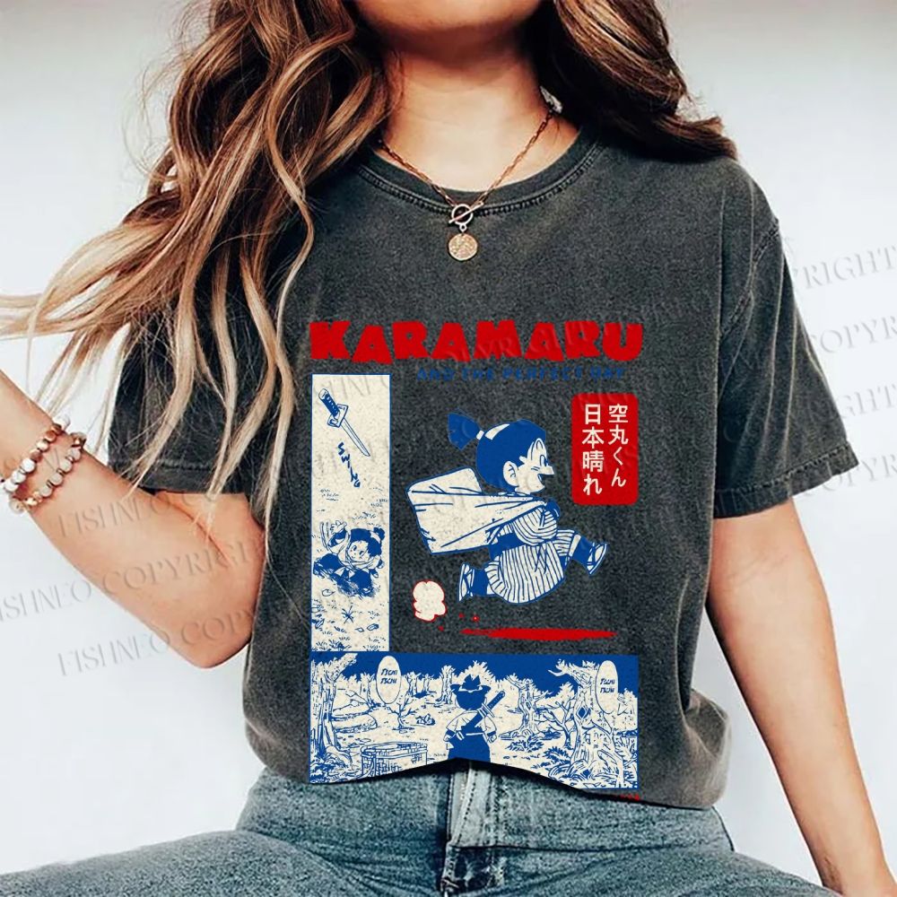 Unisex Japanese Comic Printed Washed Tee