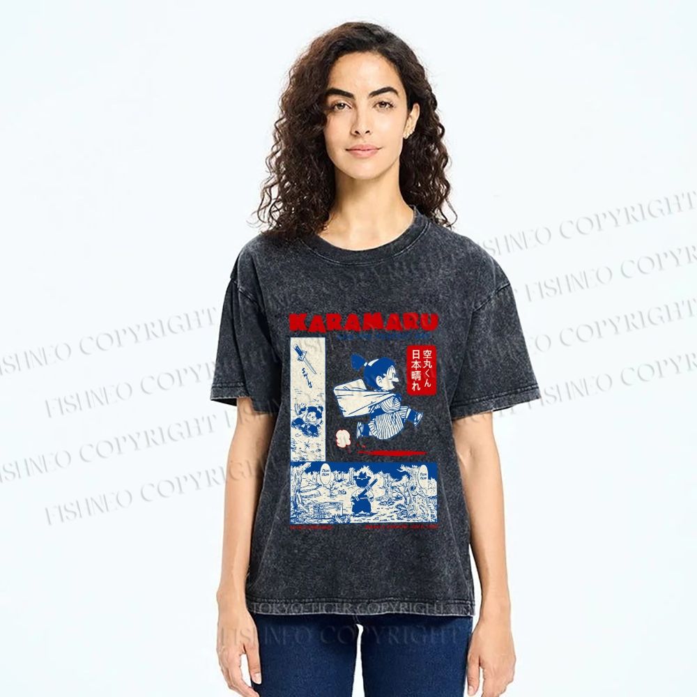Unisex Japanese Comic Printed Washed Tee