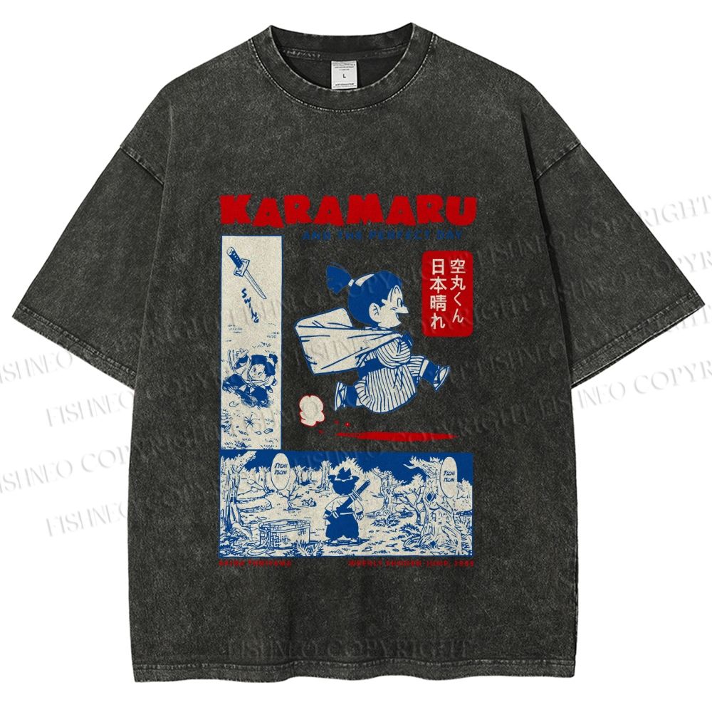 Unisex Japanese Comic Printed Washed Tee
