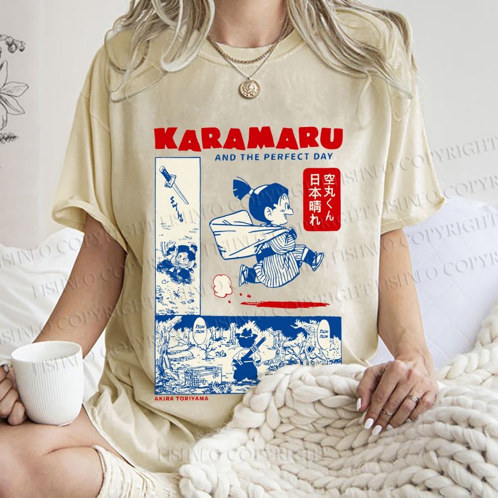 Unisex Japanese Comic Printed Washed Tee