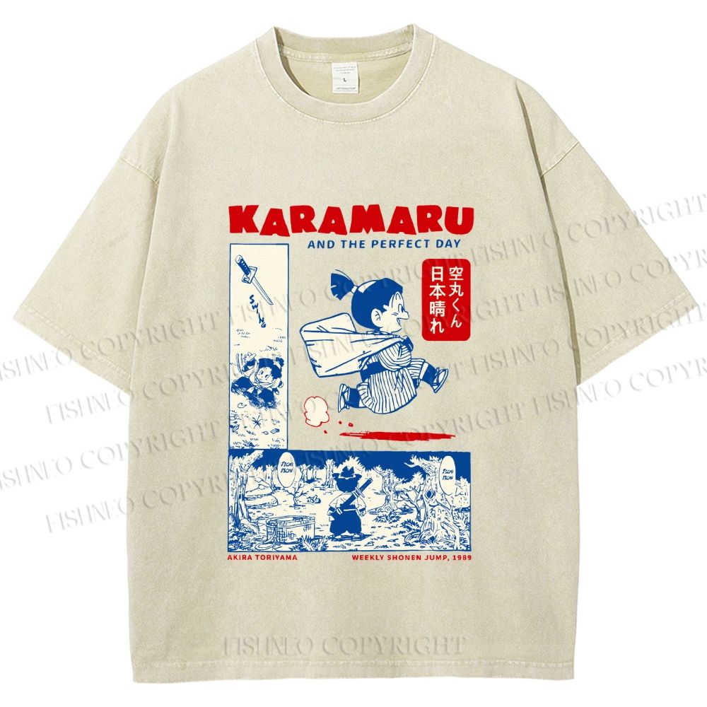 Unisex Japanese Comic Printed Washed Tee