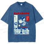 Unisex Japanese Comic Printed Washed Tee