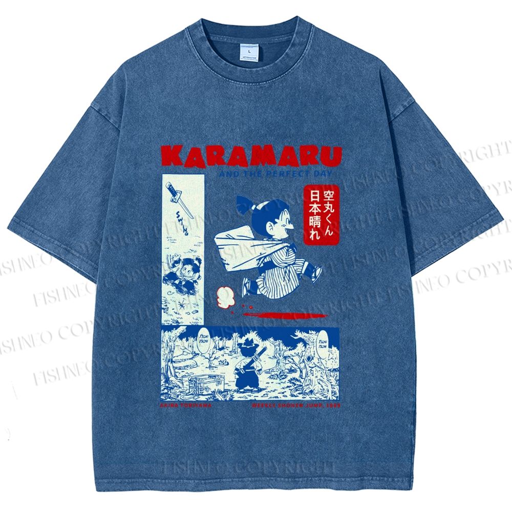 Unisex Japanese Comic Printed Washed Tee