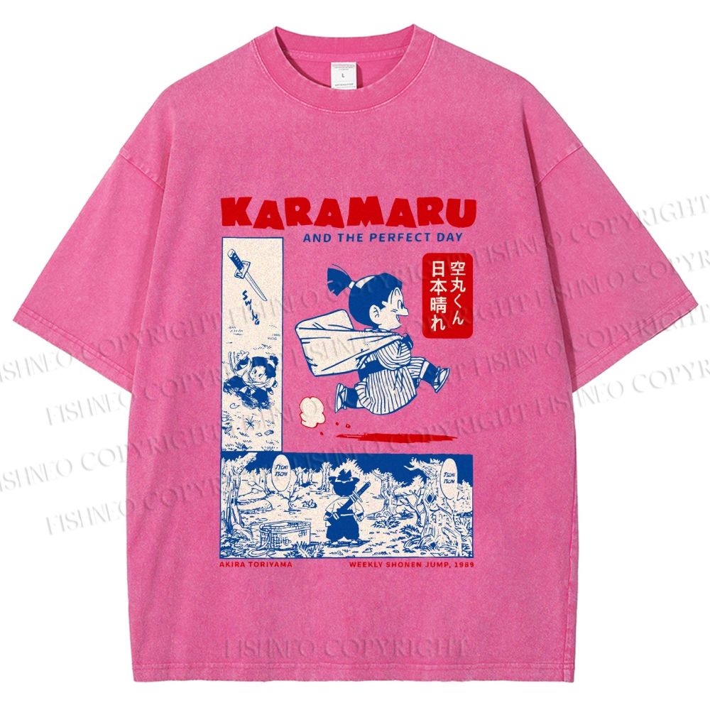 Unisex Japanese Comic Printed Washed Tee